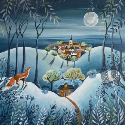 Rye Fox Under The Light Of The Moon - Original - Acrylic on Canvas