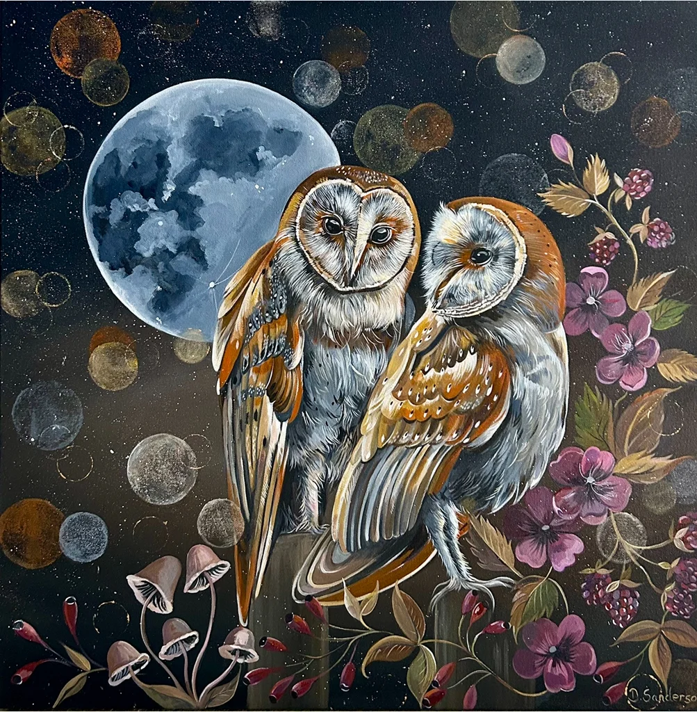 Owls At Night - original painting - acrylic on canvas
